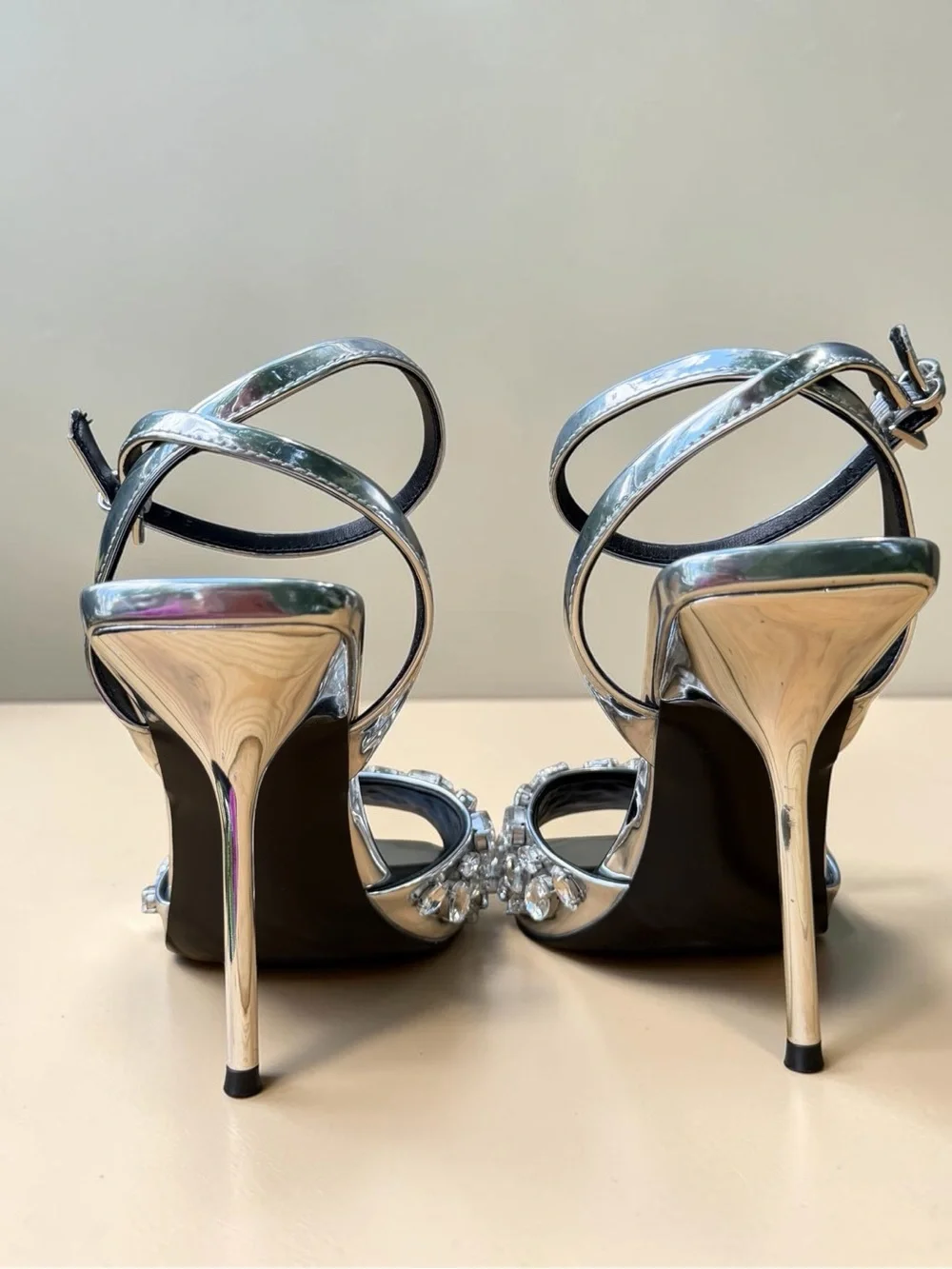 Steve Madden Silver Crystal-Embellished Stiletto Sandals Like New Size 9